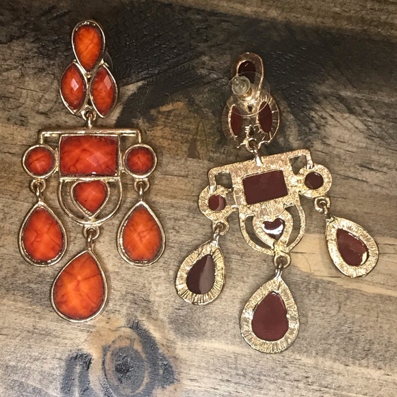 Coral and Gold Chandelier Earrings - Picture 2 of 2